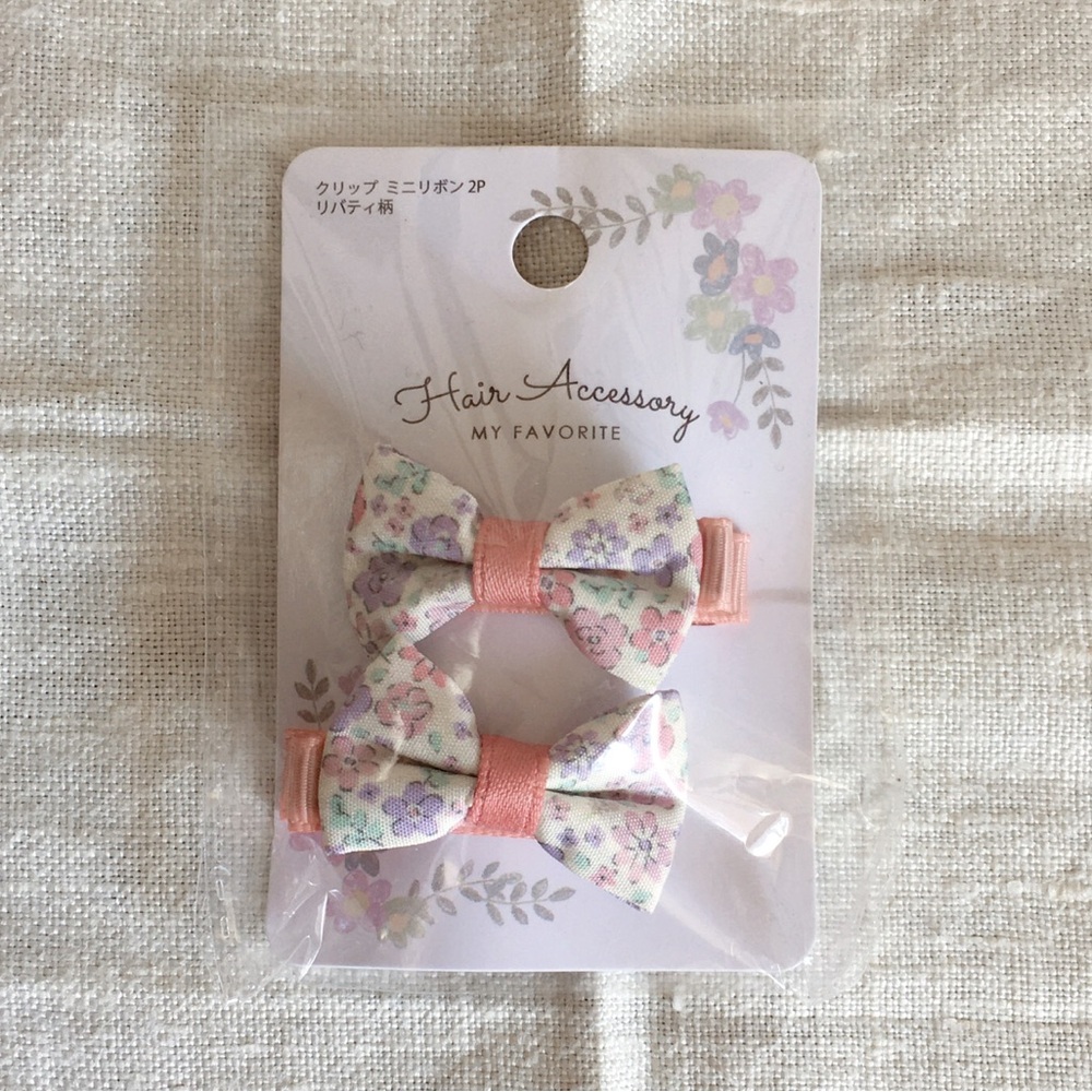 NWT 2pcs Mini Pink Floral Hair Bow Clips Lolita Japan Cute Sweet Cottage Core